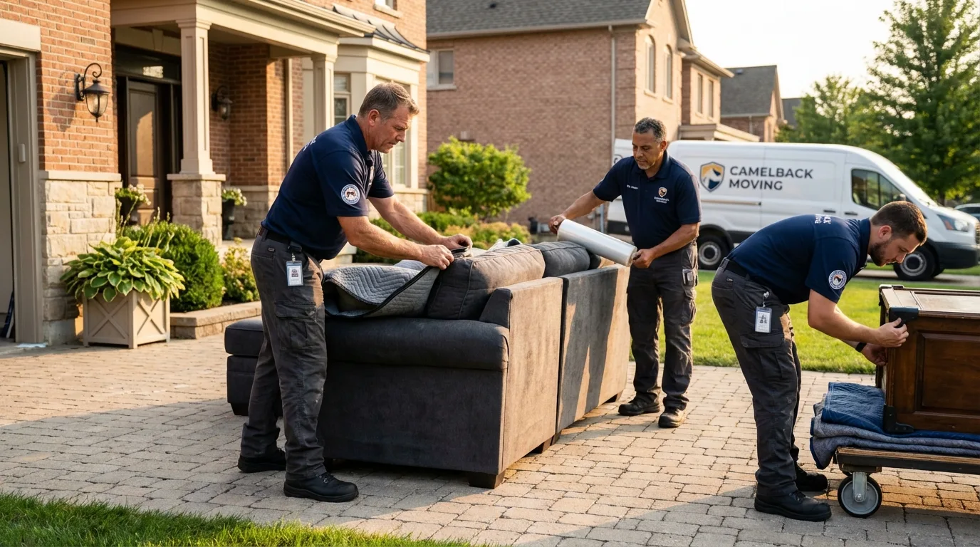 Large estate moving crew wrapping furniture in Modesto, CA