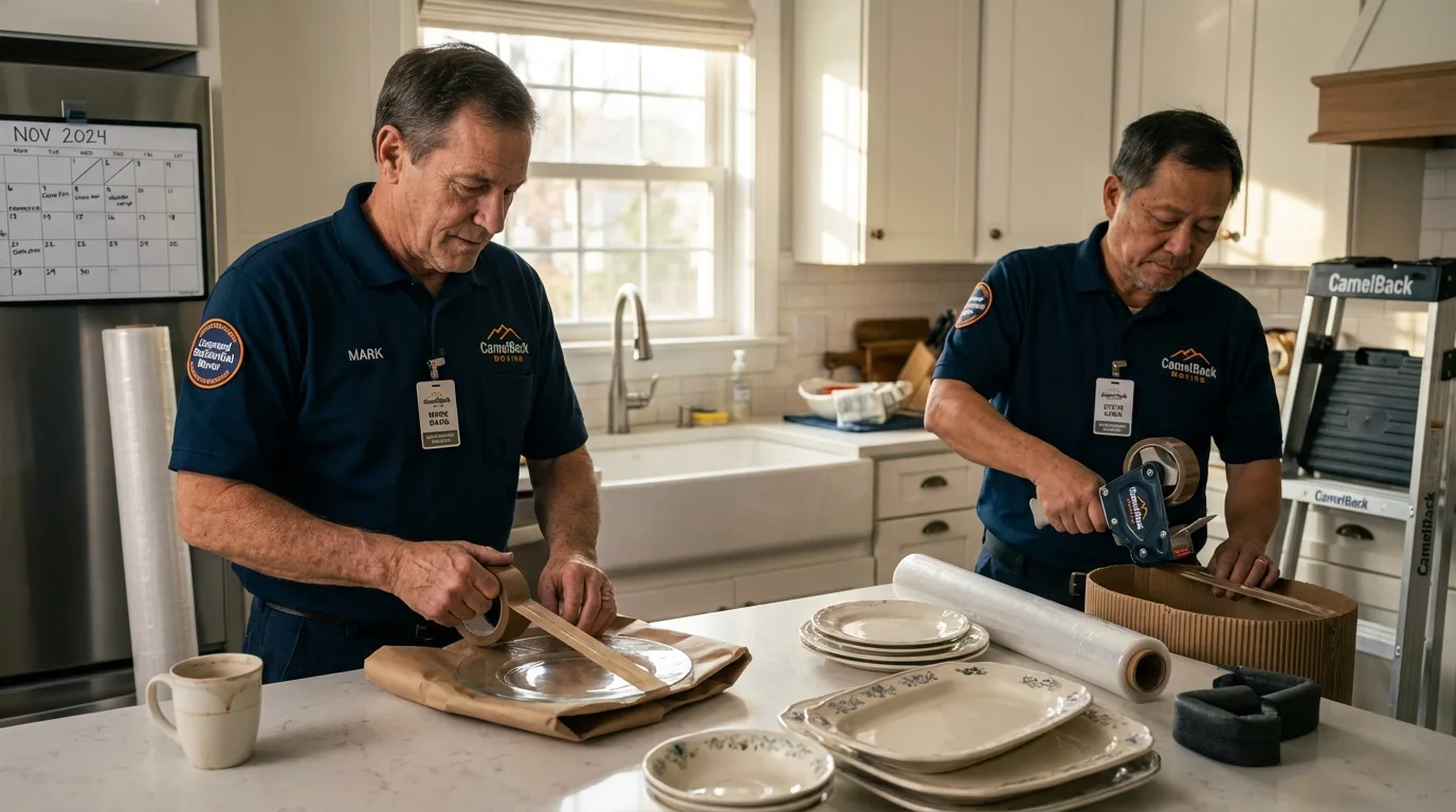 Professional crew packing kitchen dishware in Modesto, CA